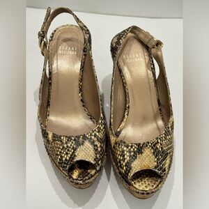 Stuart Weitzman Snakeskin Wedge Peep-Toe Shoes